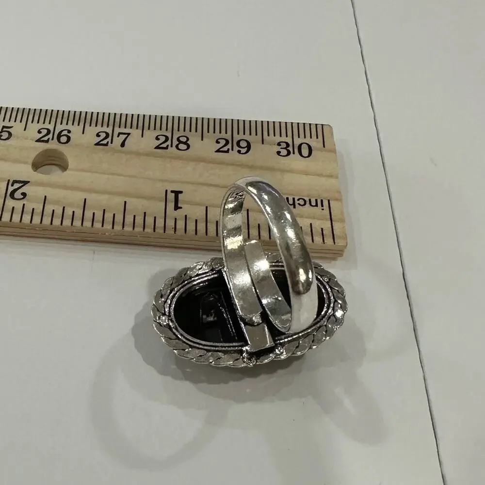 💕 Black onyx natural gemstone ring‎ silver overlay, stamped 925 adjustable - Picture 4 of 4